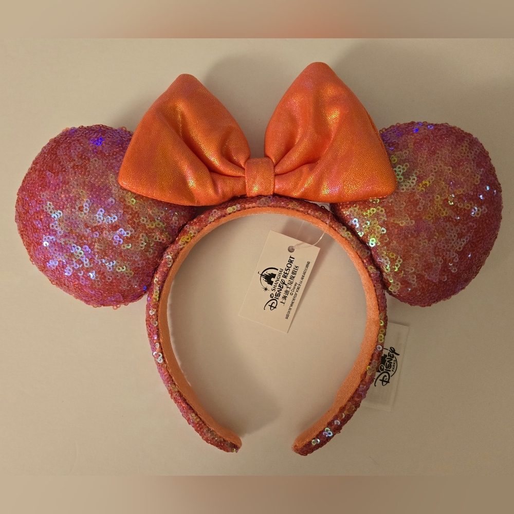 Disney Tangerine Iridescent Sequin Minnie Ears Headband Disney Shanghai